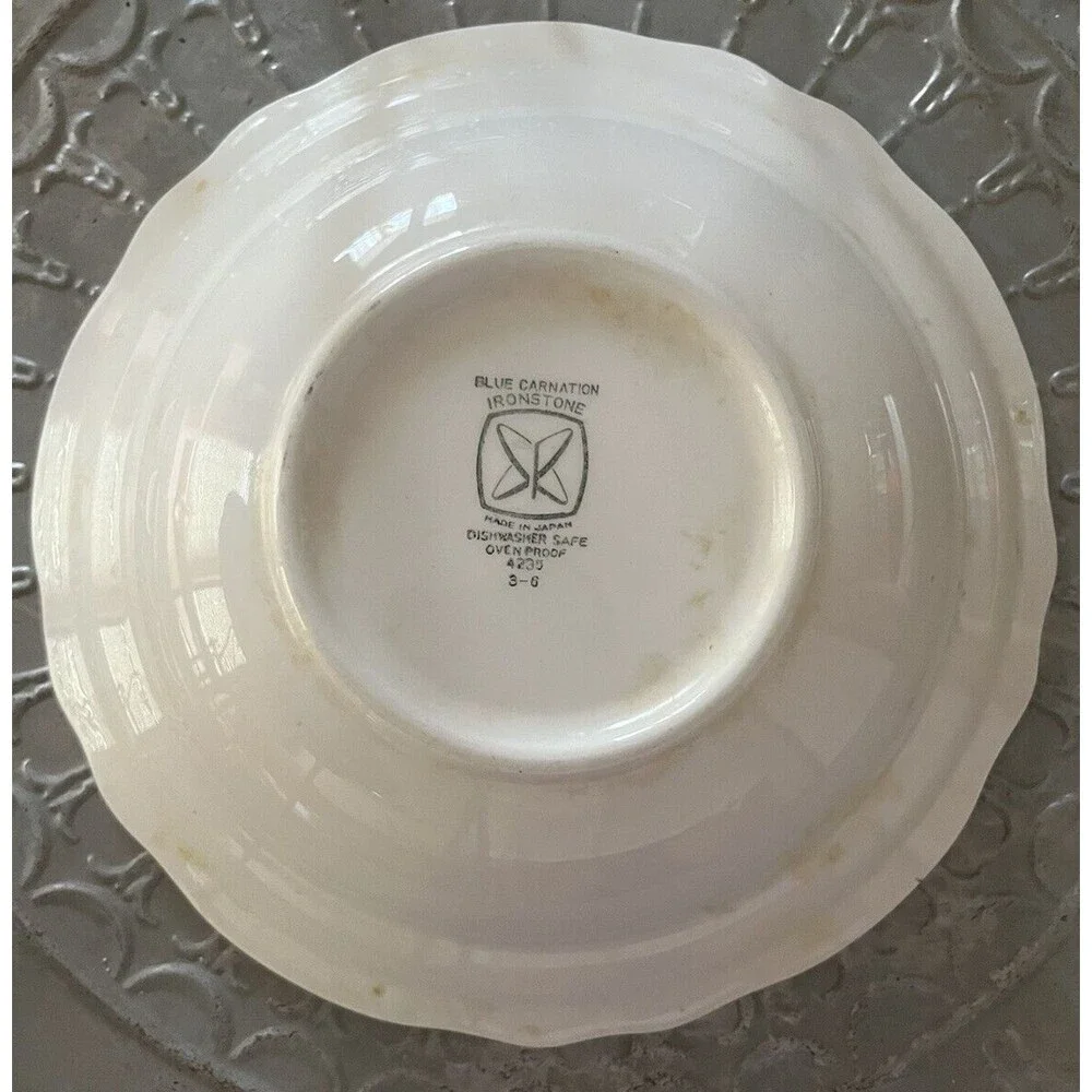 Ironstone‎ Blue Carnation Serving Bowl Vintage Blue White Stoneware Farm Cottage